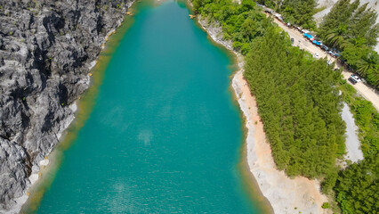 Quarry view point overlooking a large green pond Tham Thong Lang Stone Quarry is located at Ban Nai...