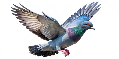 Stunning Pigeon Isolated on White Background, Flying in the Sky, PNG Format - Perfect for Nature and Bird Enthusiasts, Stock Images, and Creative Projects