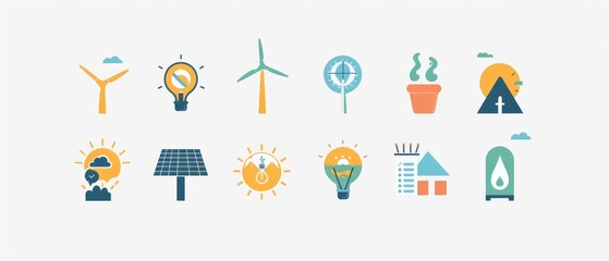 Fototapeta premium Colorful Icons for Renewable Energy and Sustainability