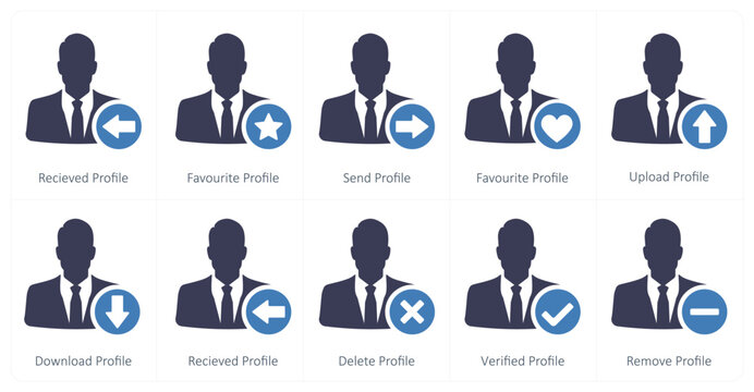 A set of 10 profile icons as recieved profile, favorite profile, send profile