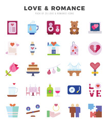 Simple Set of Love & Romance Related Vector Flat Icons.