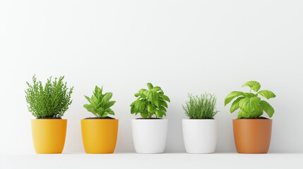 Fototapeta premium A row of potted plants with different colors and sizes