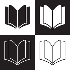 Open book  icon set. Diary, open book, pages, bookmark, magazine etc. . Vector illustration isolated on white and black background. EPS 10 