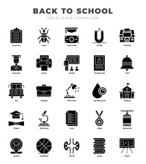 Set of simple Glyph Back To School Icons. Glyph art icons pack.