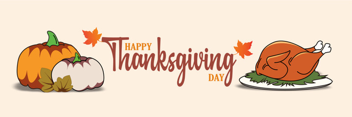 Happy Thanksgiving Banner. Happy Thanksgiving Day Banner Vector. Cartoon Vector Illustration for Poster, 