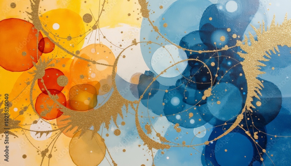 Aufkleber abstract watercolor background with orange and blue circular shapes representing harmony and balance