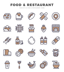 Food and Restaurant Icons Pack. Two Color icons set. Two Color icon collection set.