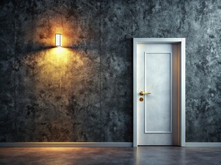 Urban Exploration Photography of 3D Rendered Room Number 101 on White Door Against Black Cement Wall Background for Modern Design and Interior Aesthetics