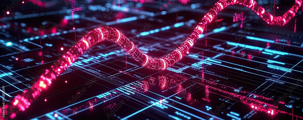 Poster abstract digital wave on a grid background, representing data visualization.