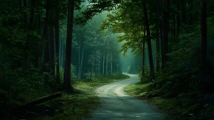 108. An empty forest path winding through tall trees, creating a sense of wonder