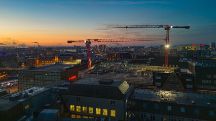 Sunrise Hamburg Main Station with construcion in front