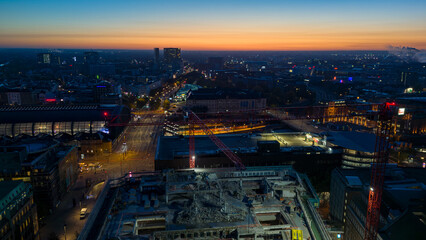 Sunrise Hamburg Main Station with construcion in front