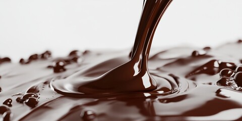 Chocolate Pouring. 3D Rendering of Dark Chocolate Melting and Folding on Sphere Form and Ground Plane - Sweet Food Illustration