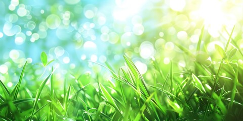 Fototapeta premium macro shot green grassy bokeh effect grass background bokeh sunlight growth wild
