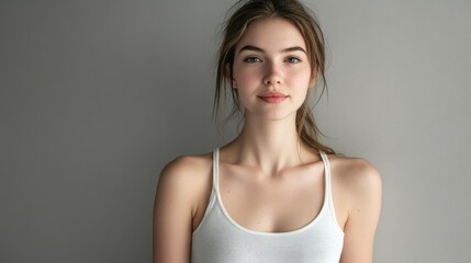 Fototapeta premium Beautiful Woman in White T-Shirt Women's Breast Dark Background Breast Cancer Support, prevention, mammography, screening, oncology, cancer treatment