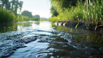 Fototapeta premium Close-up of a Stream Bed with Ripples and Bubbles