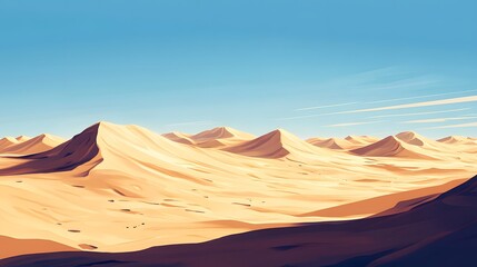 5. A barren desert landscape at high noon, with endless sand dunes stretching to the horizon