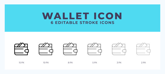 Wallet icon with different stroke. Editable stroke. Vector illustration.
