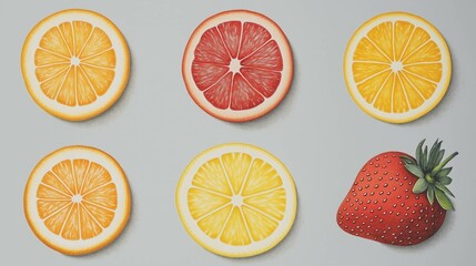 Fototapeta premium set of citrus fruits isolated in soft grey