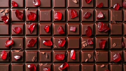chocolate bar sprinkled with ruby red candy