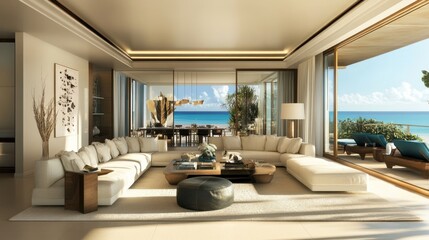 Fototapeta premium Modern Living Room with Ocean View and Sectional Sofa
