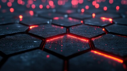 Obraz premium Modern Dark hexagonal carbon fiber with red luminous line