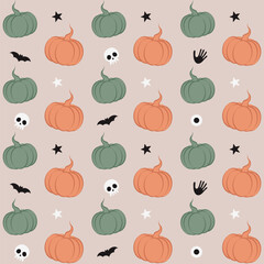 Halloween cartoon seamless pattern. Pumpkin vector illustration.	

