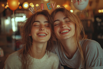 Two friends celebrating a birthday, marking the passage of time while acknowledging the significance of their friendship. Concept of friendship.