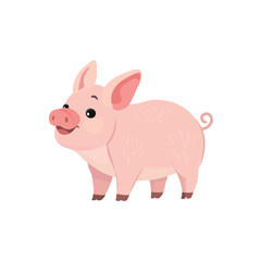 Pig cute cartoon illustration. Vector clip art pig  isolated on white background Flat design element	