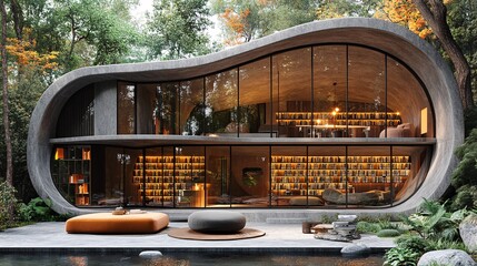 Fototapeta premium Modern Library Design in Nature-Inspired Architecture