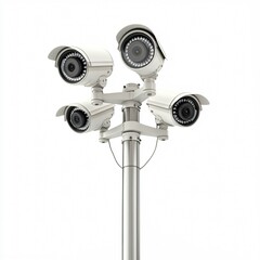 Isolated white camera on a tripod with black lens, perfect for studio photography or video production