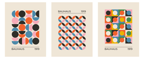 Set of trendy modern abstract geometric  vector posters with circle, square line shape. Minimalistic print for wall art decoration, postcard or brochure cover design in retro style art