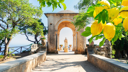 beautiful details of Ravello village at summer, Amalfi coast of Italy, web banner fromat