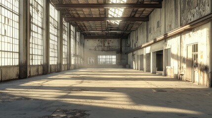 Sunbeams Illuminating an Empty, Abandoned Industrial Building