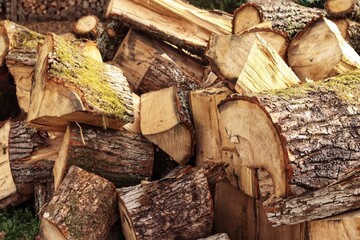 chopped wood ready for the heating season in winter. wood stocks..Close up. Firewood for the winter.Background of wooden. heating, wood for the winter, stoke the stove,deforestation.High quality photo
