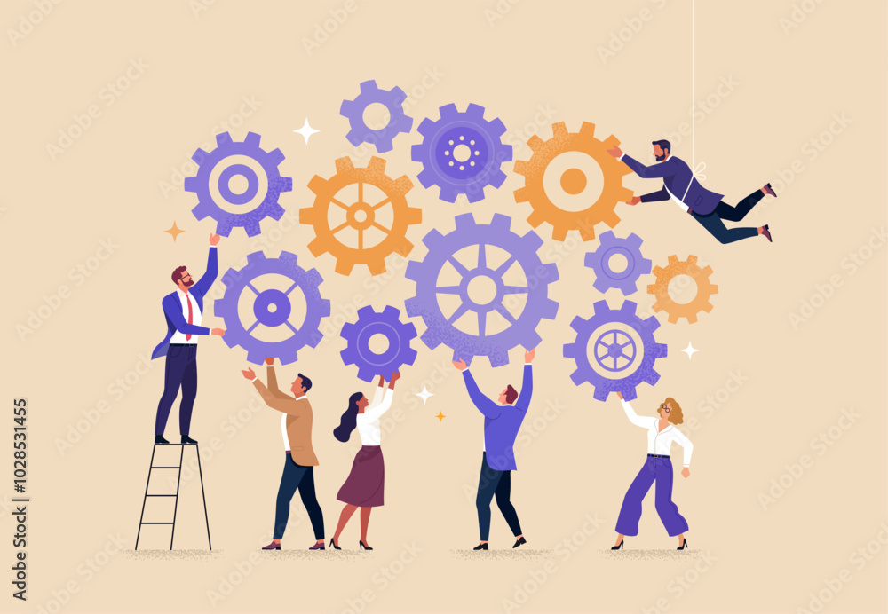 Poster business teamwork concept. contemporary flat style abstract vector illustration of a company of dive