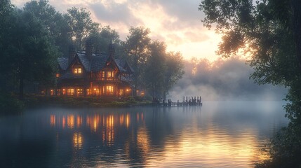 Fototapeta premium Tranquil Early Morning Scene by the Lake
