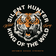 Grunge Vector Emblem With Roaring Tiger Head