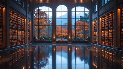 Soft Lighting Inside a Serene Library
