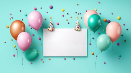 Vibrant birthday card design featuring colorful balloons floating joyfully in a festive celebration.