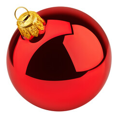 Christmas Ball, red bauble, isolated on white background, full depth of field