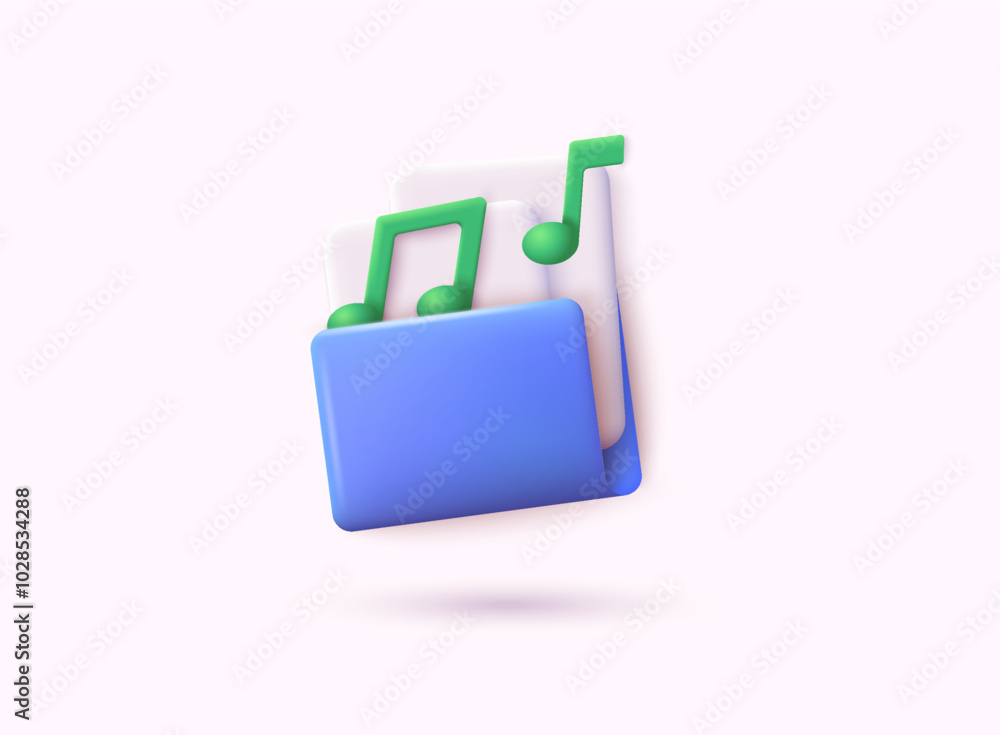 Aufkleber 3d document folder for management multimedia music file. 3d vector illustrations.