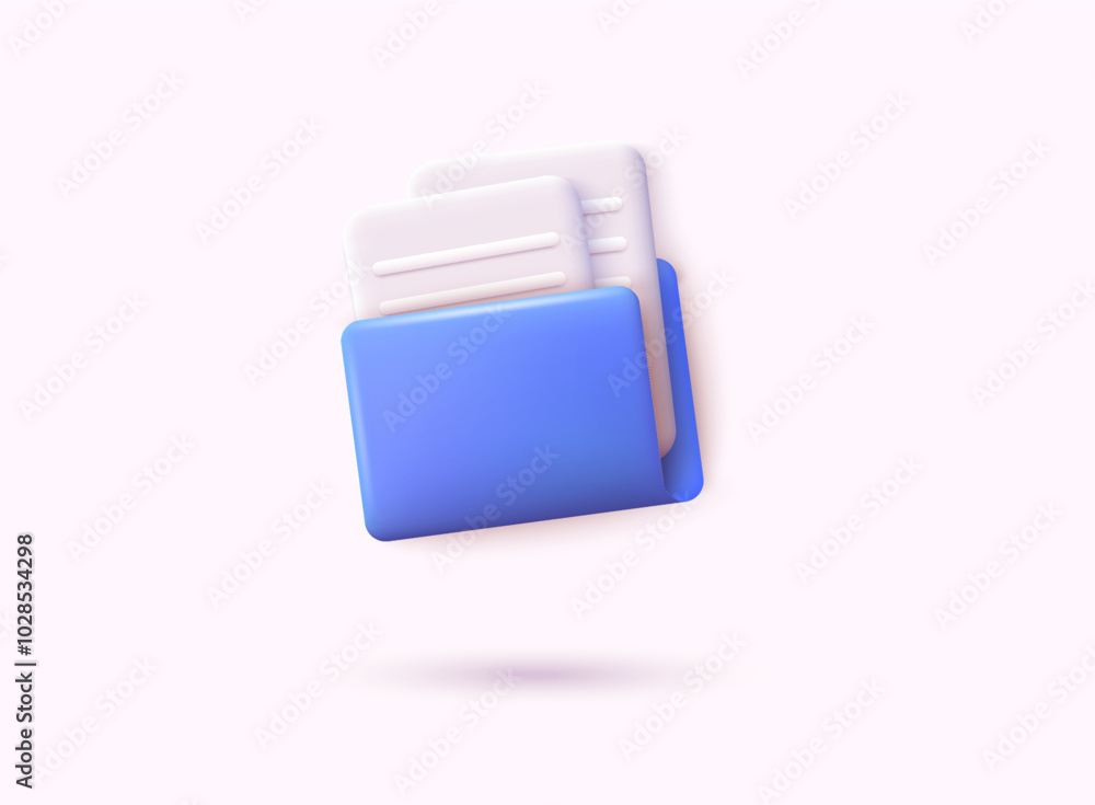 Poster 3d document folder for management multimedia file. 3d vector illustrations.