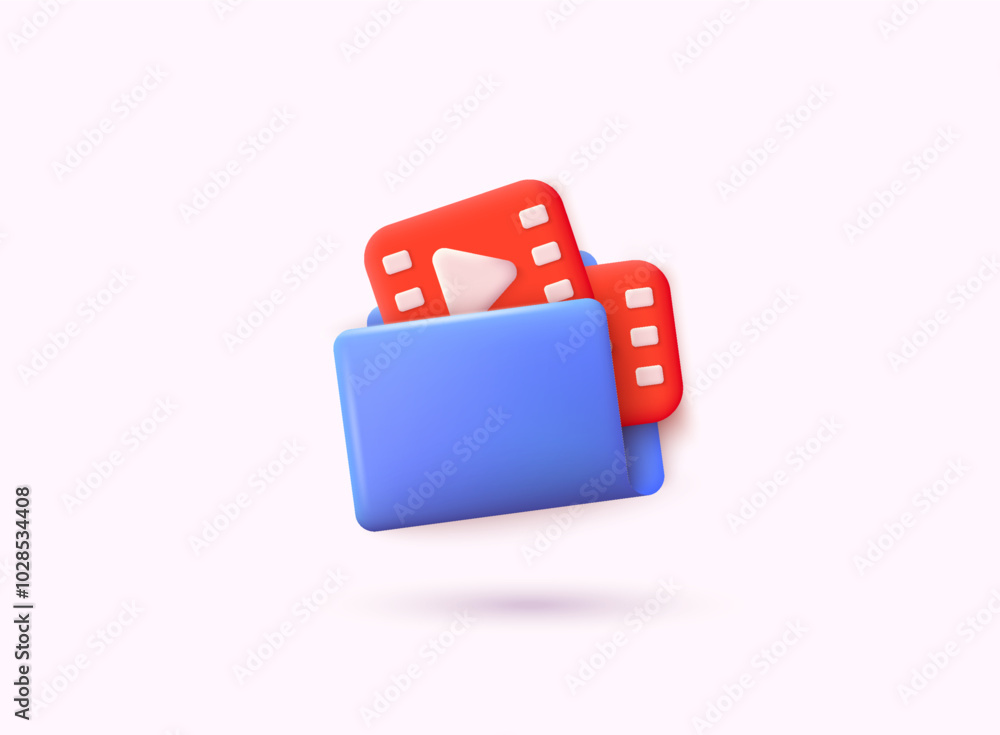 Aufkleber 3d document folder for management multimedia video file. 3d vector illustrations.