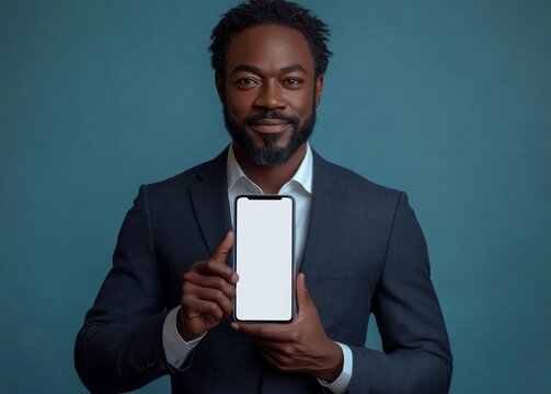 Smiling Businessman Holding Smartphone