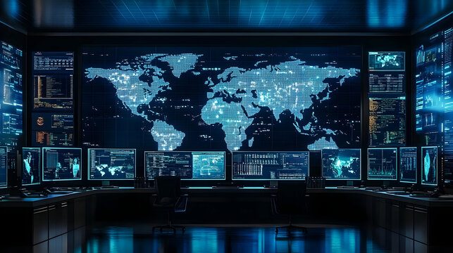 High-Tech Cybersecurity Command Center Interior