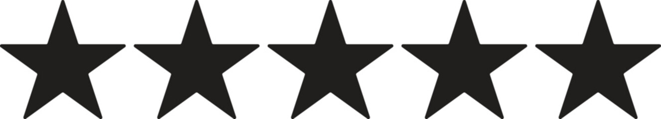 Five stars customer product rating review icon, black five starts rating review illustration for web and app. Vector
