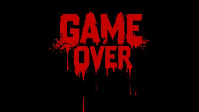 Looped Game Over animation with drops of blood on a black background.