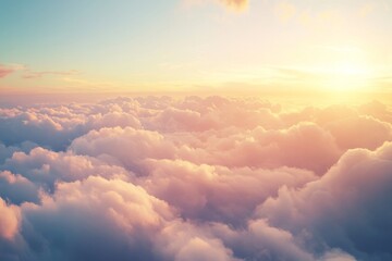 Beautiful sunset sky with clouds, plane view.
