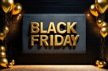 Dark grey black textured concrete wall with golden text "Black Friday"